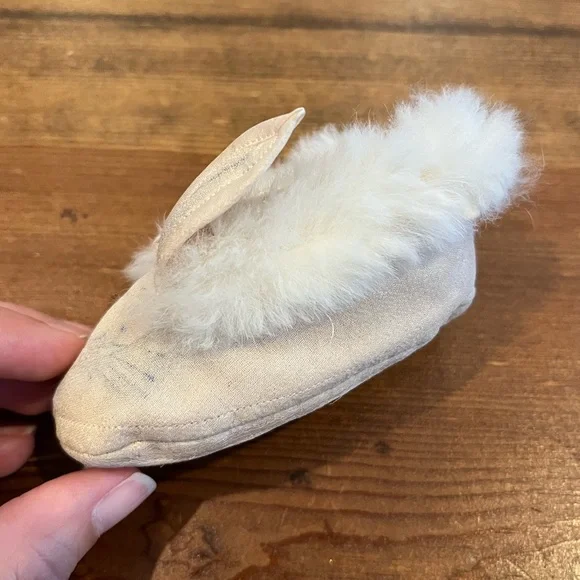 Vintage Baby Newborn Girl's Girls Crib Shoes Booties Rabbit Ears Rabbit Fur Pink - Picture 5 of 7